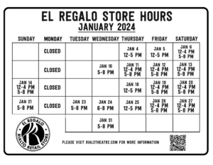 January 2024 calendar for the El Regalo store