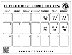 Thursday August 1st 12-5pm Friday August 2nd 12-8pm Saturday August 3rd 12-8pm Thursday August 8th 12-5pm Friday August 9th 12-8pm Saturday August 10th 12-8pm