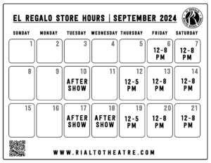Fri 6th 12-8pm Sat 7th 12-8pm Tues 10th After Show Thurs 12th 12-5pm Fri 13th 12-8pm Sat 14th 12-8pm Tues 17th After Show Wed 18th After Show Thurs 19th 12-5pm Fri 20th 12-8pm Sat 21st 12-8pm